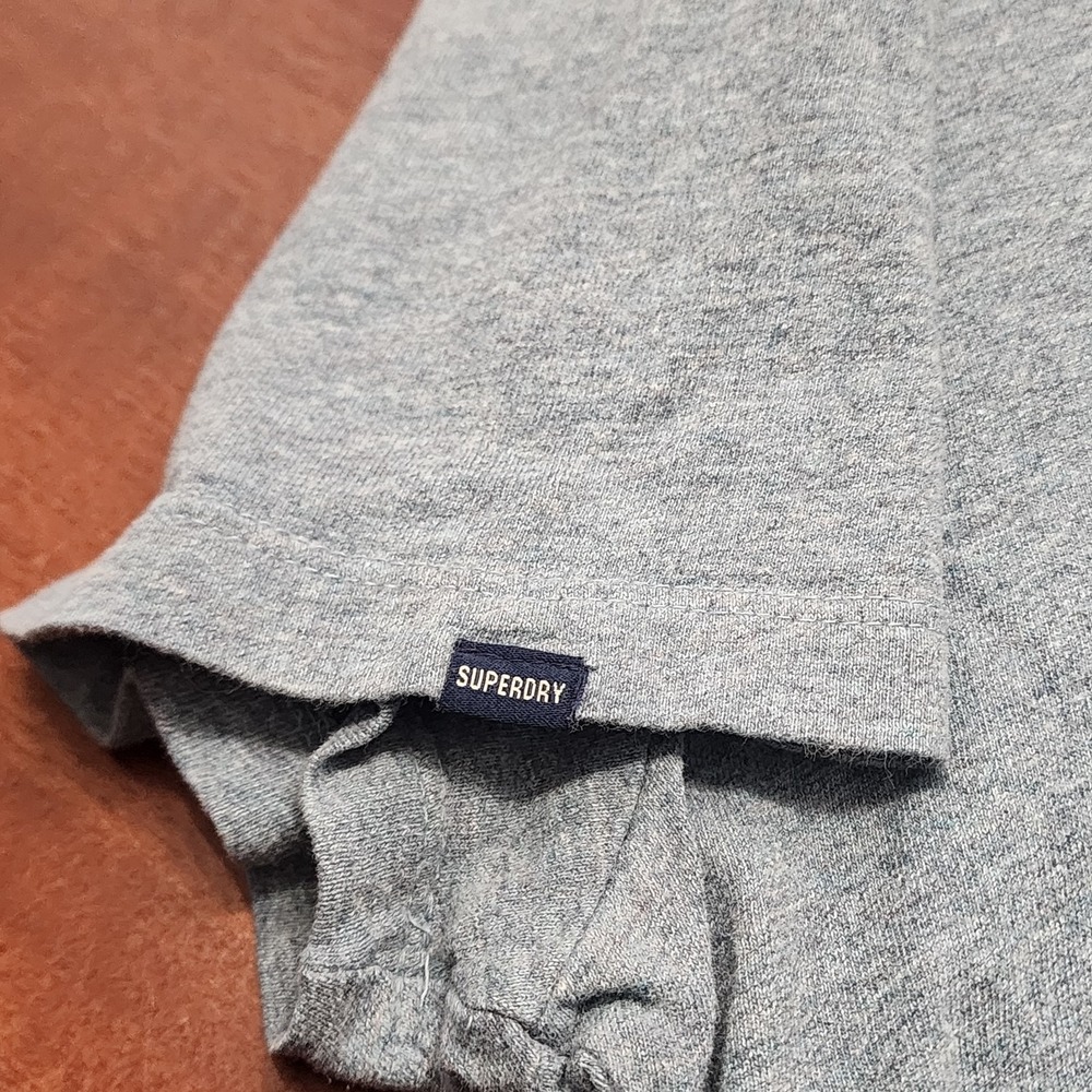 Superdry Shirt Mens Large L Blue V-Neck Organic Cotton Embroidered Script Logo - Picture 6 of 10